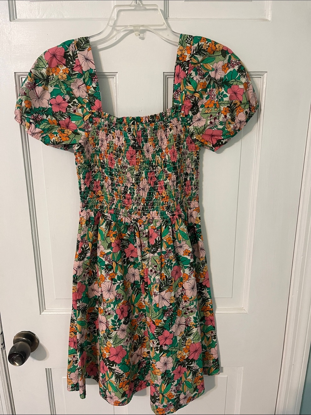 Copper Key Floral Smocked Mini Dress - Pink, Green & Orange